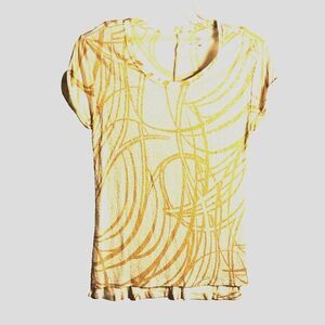 New York & Company Shimmering Gold & White Tee with Clear Sequins Size M‎